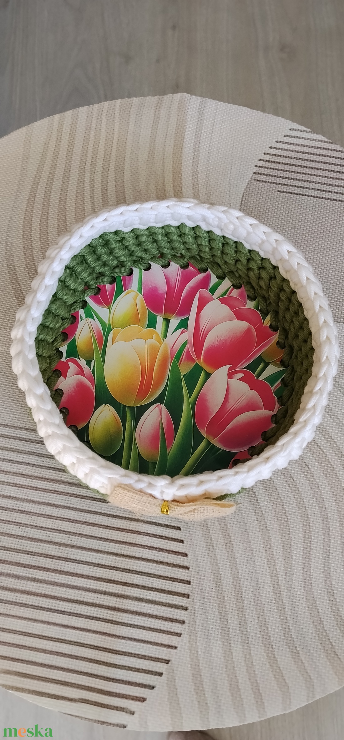 Horgolt kosár 15x15 cm - otthon & életmód - dekoráció - asztal és polc dekoráció - dekorációs tál, tartó - Meska.hu