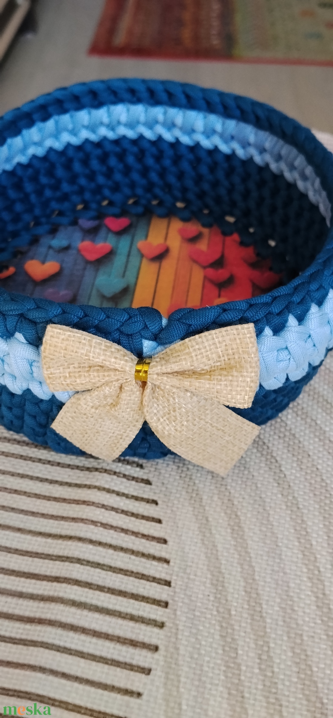 Horgolt kosár 15x15 cm - otthon & életmód - dekoráció - asztal és polc dekoráció - dekorációs tál, tartó - Meska.hu