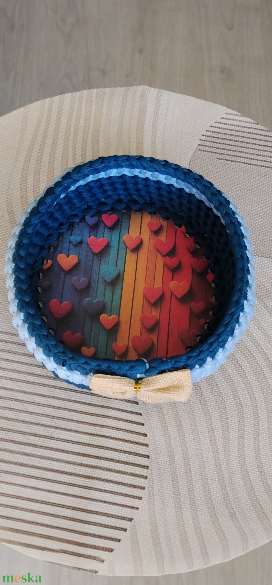 Horgolt kosár 15x15 cm - otthon & életmód - dekoráció - asztal és polc dekoráció - dekorációs tál, tartó - Meska.hu