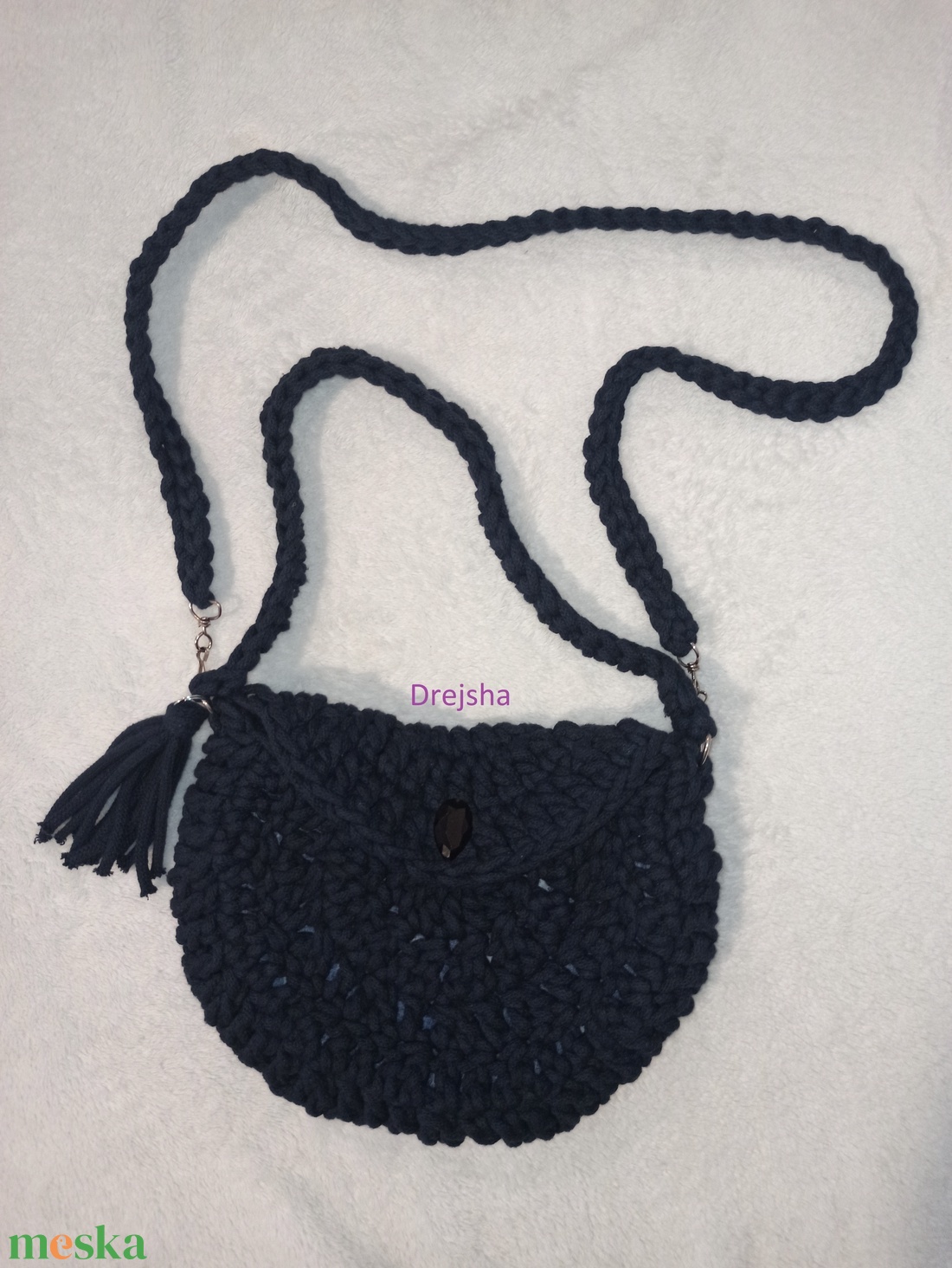 Sötétkék pamut zsinórfonalból horgolt cross-body táska - táska & tok - kézitáska & válltáska - válltáska - Meska.hu