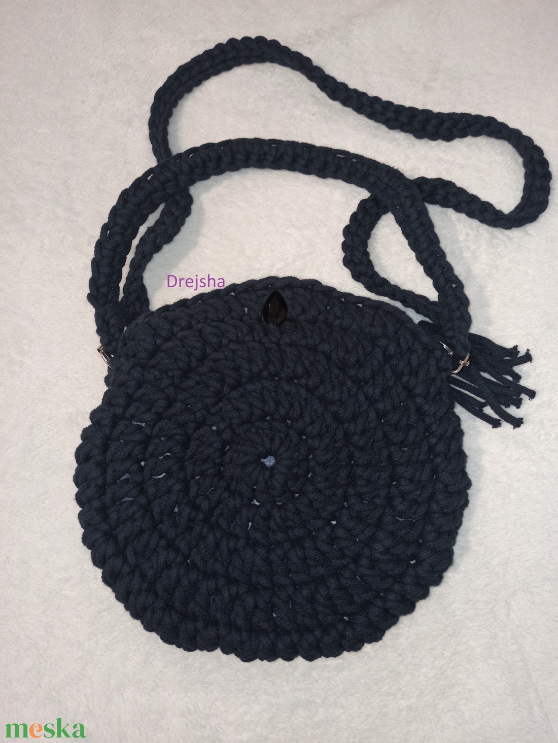Sötétkék pamut zsinórfonalból horgolt cross-body táska - táska & tok - kézitáska & válltáska - válltáska - Meska.hu