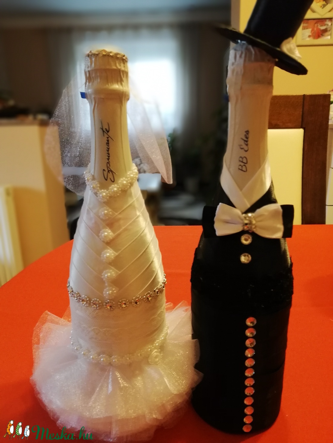 Esküvői díszített pezsgő szett  - esküvő - esküvői szett - Meska.hu