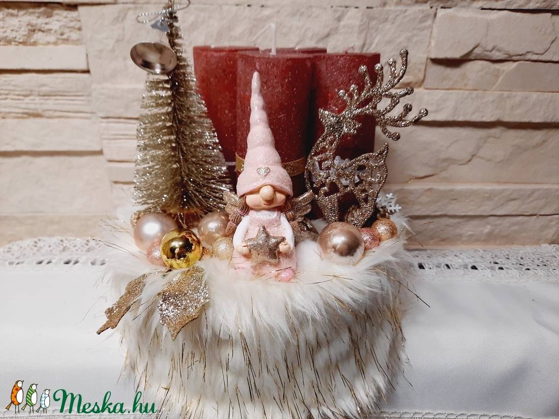 Adventi koszorú, szőrmés  - karácsony - adventi díszek - adventi koszorú - Meska.hu