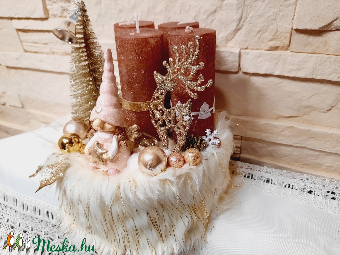 Adventi koszorú, szőrmés  - karácsony - adventi díszek - adventi koszorú - Meska.hu