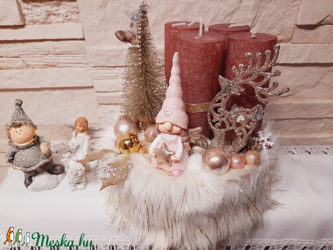 Adventi koszorú, szőrmés  - karácsony - adventi díszek - adventi koszorú - Meska.hu