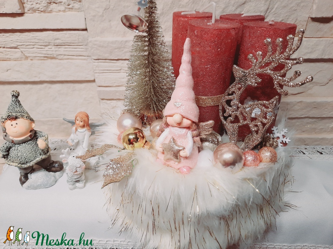 Adventi koszorú, szőrmés  - karácsony - adventi díszek - adventi koszorú - Meska.hu