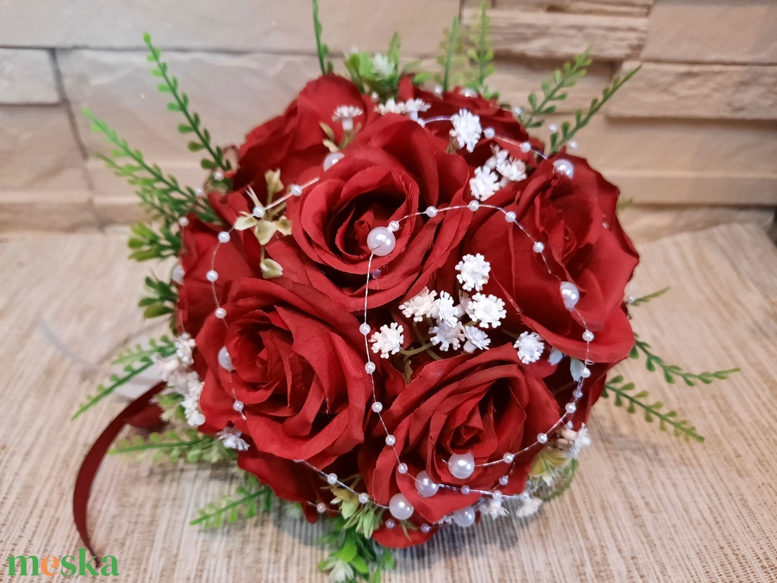 Örökcsokor, sötét piros - esküvő - menyasszonyi- és dobócsokor - Meska.hu