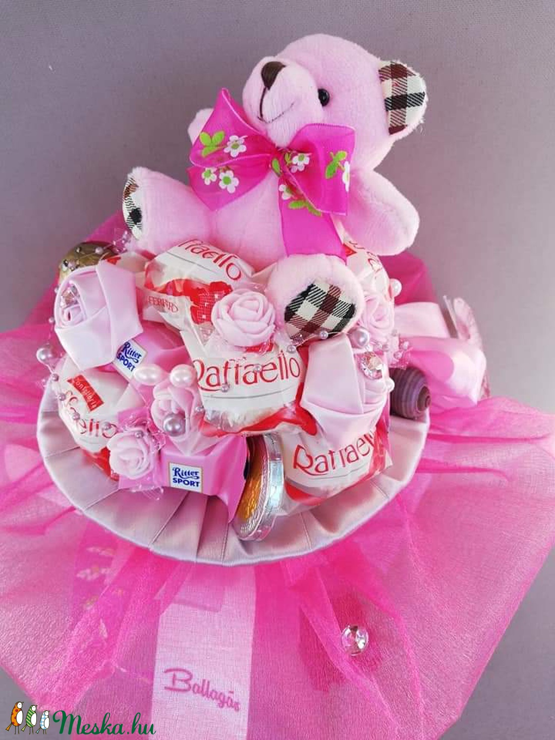 Raffaello ,Ritter sport csokor kislánynak rózsaszín macival - otthon & életmód - dekoráció - virágdísz és tartó - csokor & virágdísz - Meska.hu