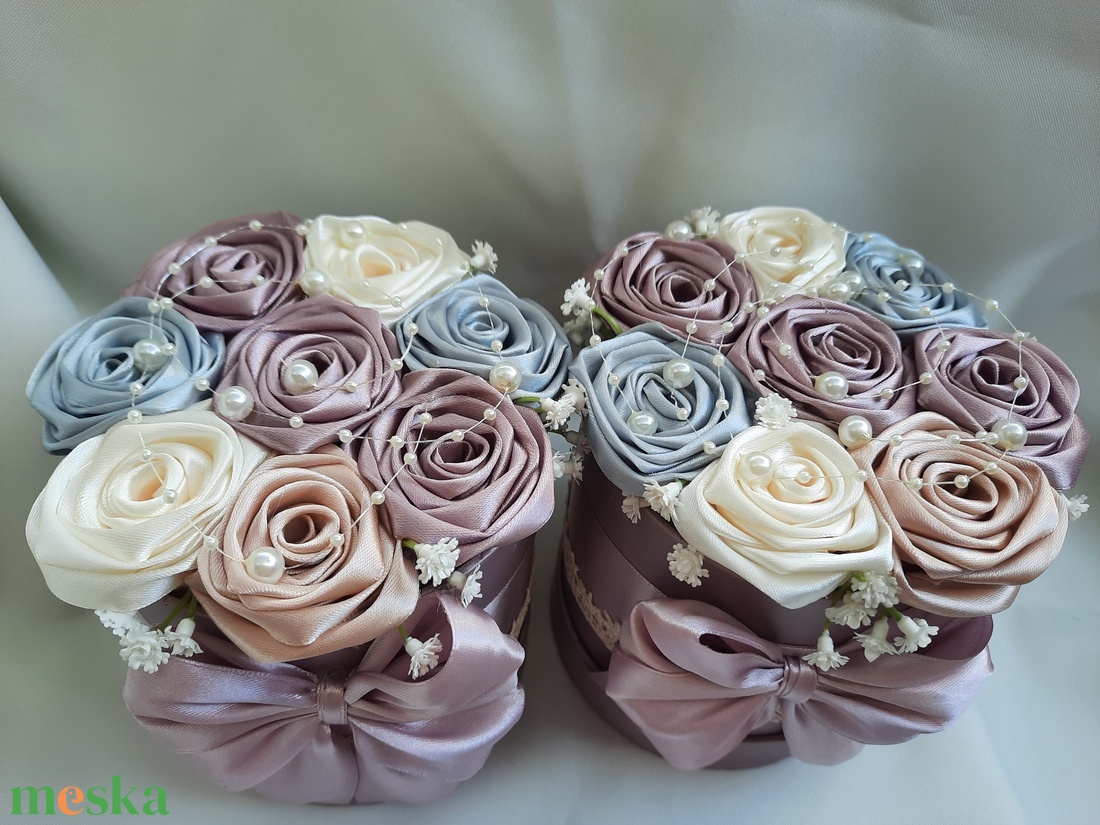 Szülőköszöntő virágdoboz selyemrózsákkal/3db/ - esküvő - emlék & ajándék - doboz - Meska.hu