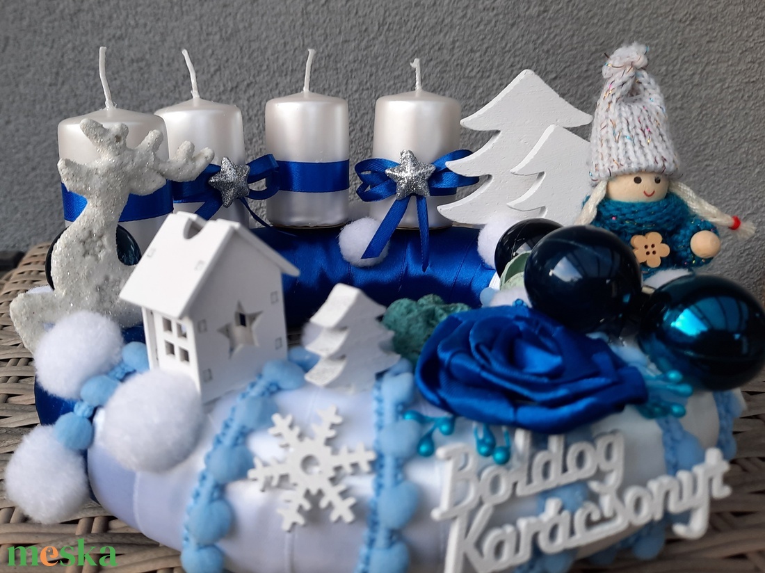 Görögös adventi koszorú -Kék fehér  - karácsony - adventi díszek - adventi koszorú - Meska.hu