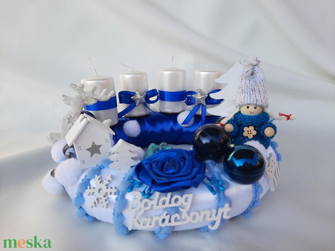 Görögös adventi koszorú -Kék fehér  - karácsony - adventi díszek - adventi koszorú - Meska.hu