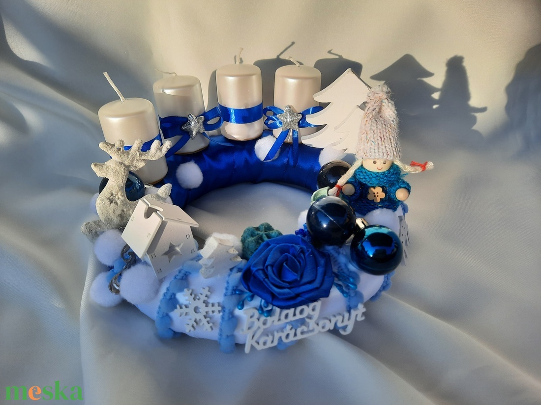 Görögös adventi koszorú -Kék fehér  - karácsony - adventi díszek - adventi koszorú - Meska.hu