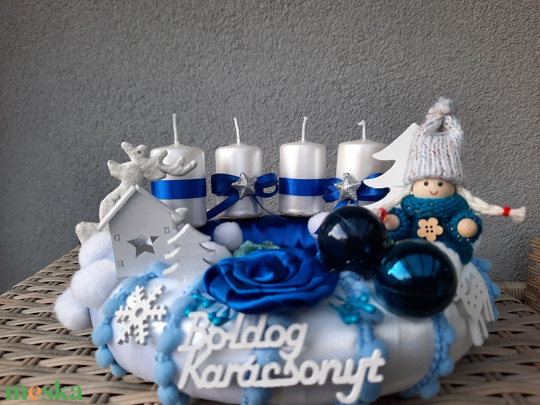 Görögös adventi koszorú -Kék fehér  - karácsony - adventi díszek - adventi koszorú - Meska.hu