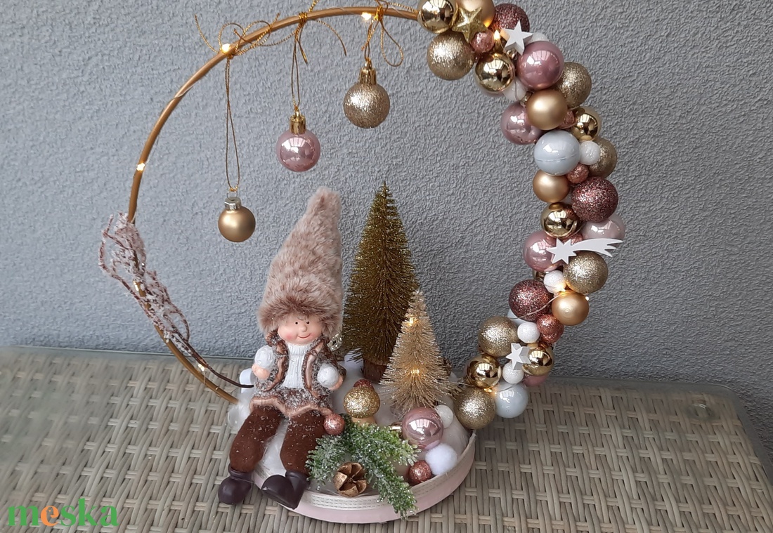 Karácsonyi asztaldísz világító ledsorral,33cm - karácsony - karácsonyi lakásdekoráció - ünnepi asztaldekoráció - Meska.hu