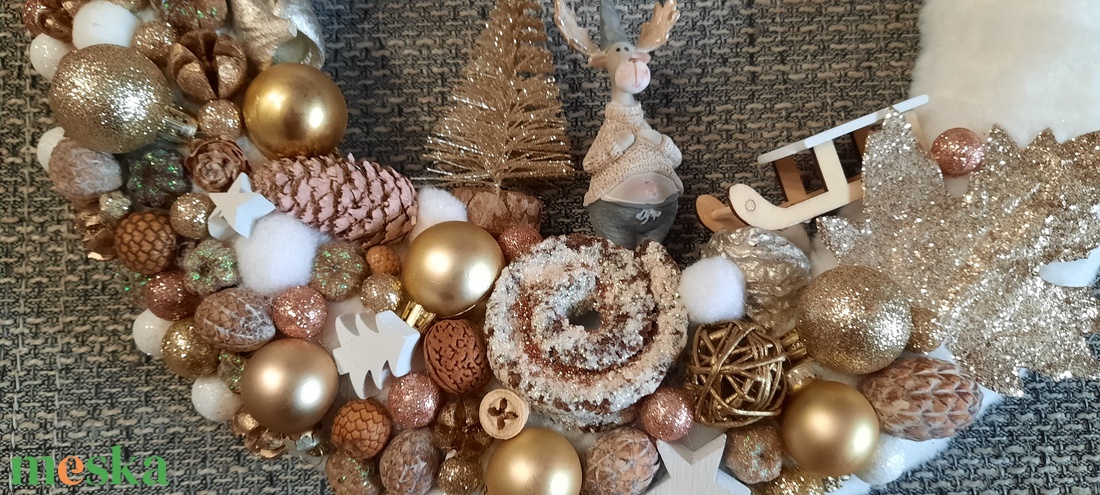 Karácsonyi ajtódísz arany,rózsaszín,fehér  - karácsony - karácsonyi lakásdekoráció - karácsonyi ajtódíszek - Meska.hu