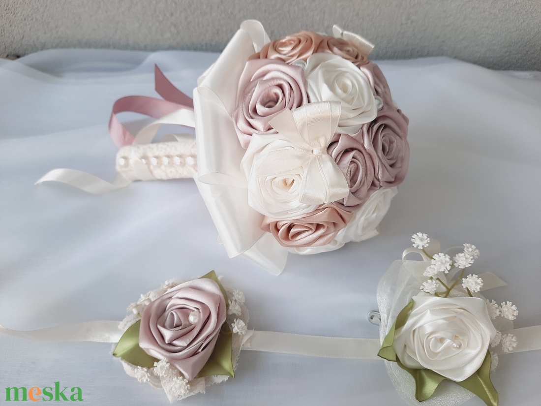 Rose gold,ekrü,púder színű örökcsokor - esküvő - menyasszonyi- és dobócsokor - Meska.hu