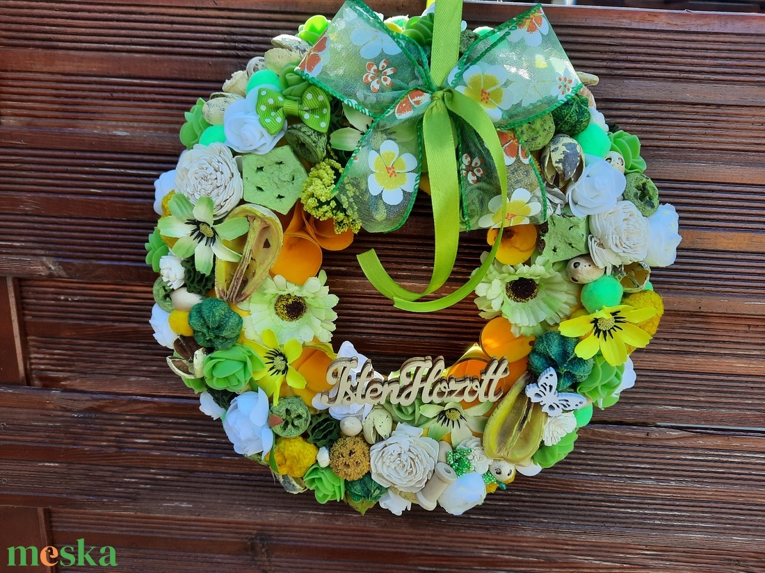 Ajtódísz sárga, fehér, zöld színű  27cm - otthon & életmód - dekoráció - ajtó- és ablak dekoráció - ajtódísz & kopogtató - Meska.hu