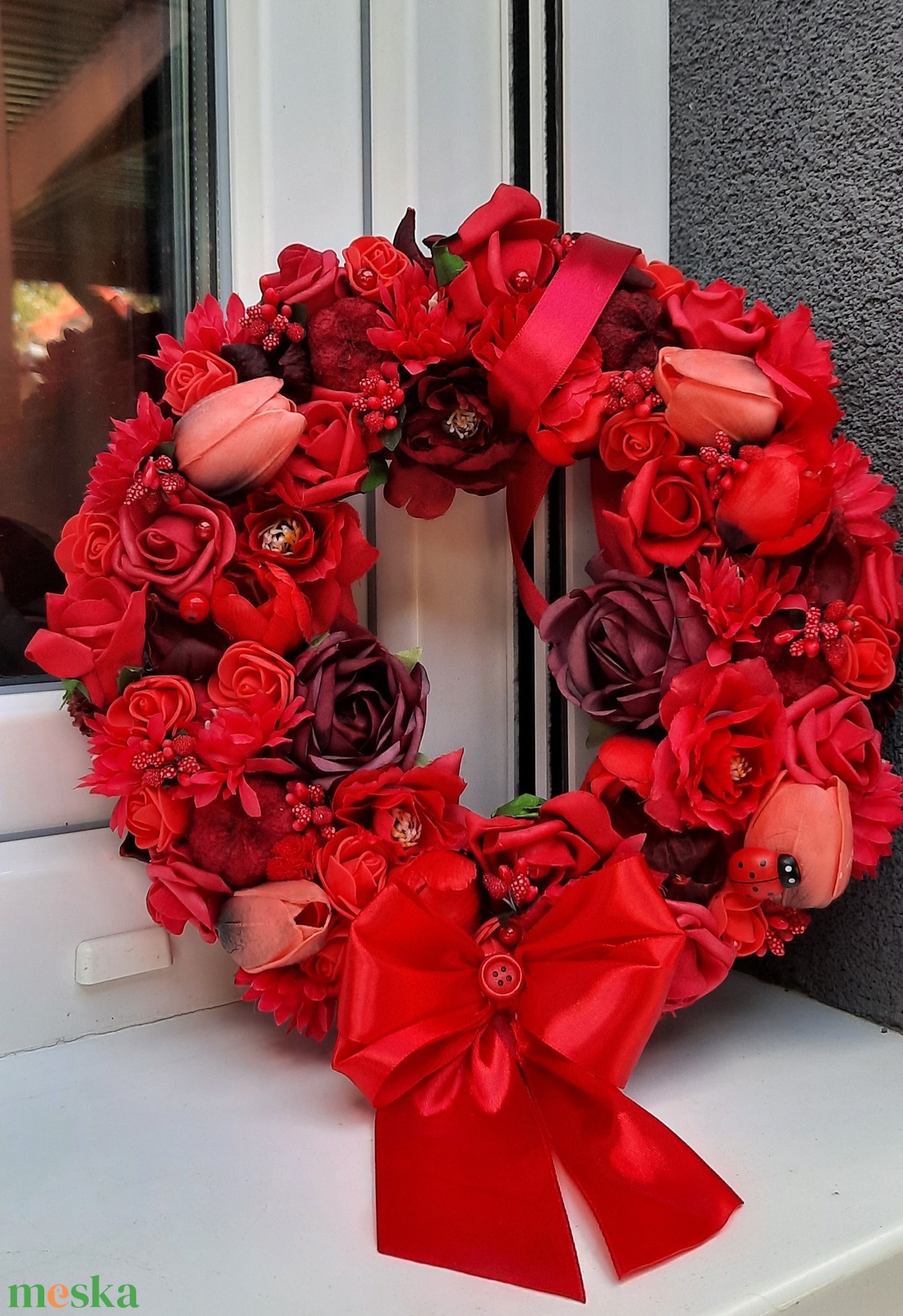 Piros ajtódísz  - otthon & életmód - dekoráció - ajtó- és ablak dekoráció - ajtódísz & kopogtató - Meska.hu