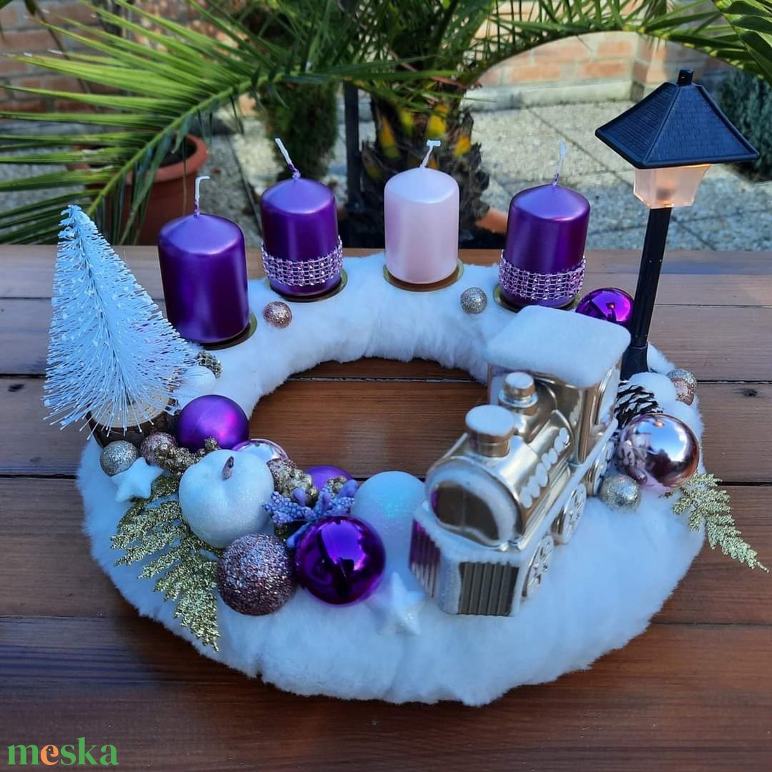 Adventi koszorú 3 lila,1 rózsaszín gyertyával - karácsony - adventi díszek - adventi koszorú - Meska.hu