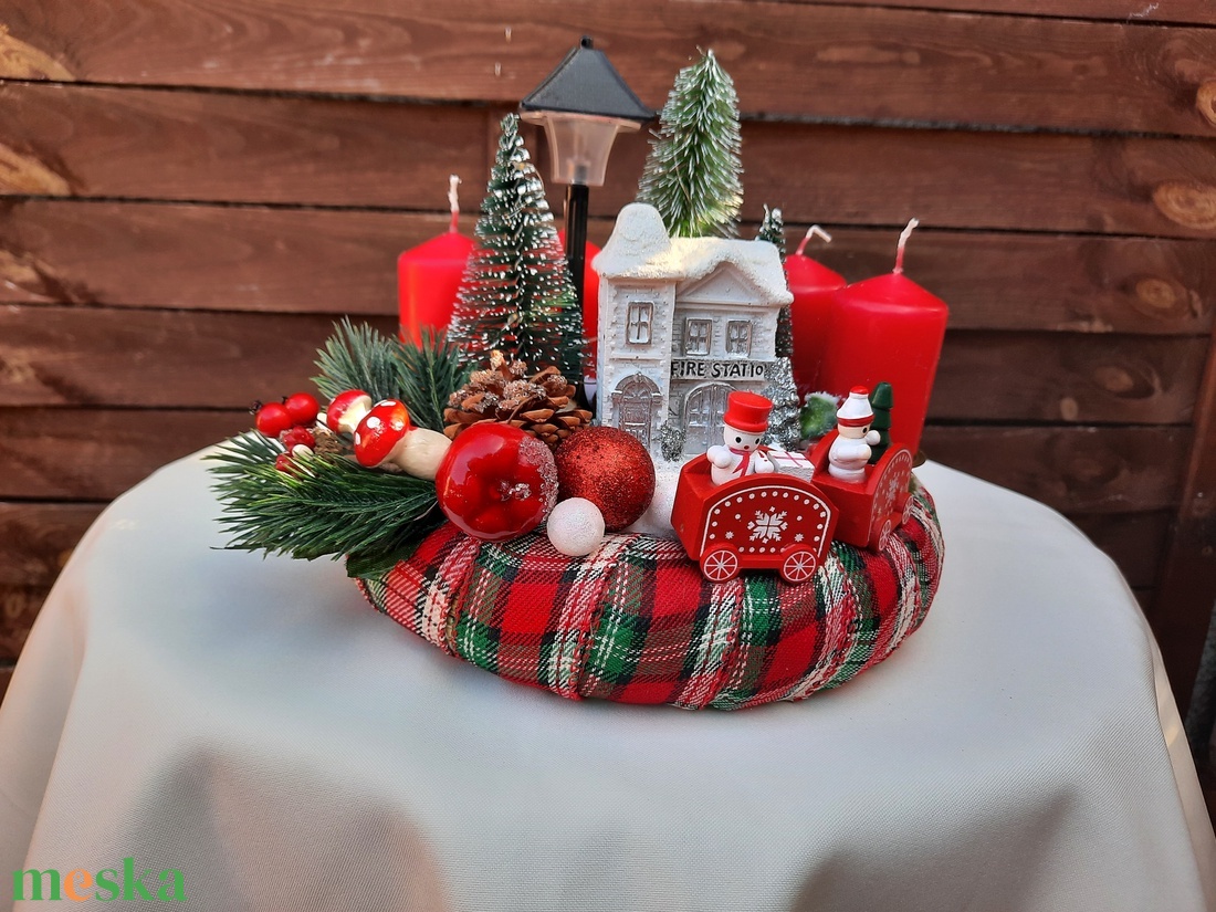 Adventi koszorú piros,zöld,fehér - karácsony - adventi díszek - adventi koszorú - Meska.hu