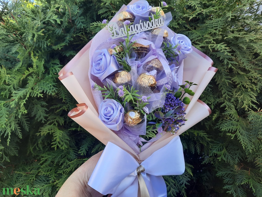 Csokicsokor lila  - otthon & életmód - vallás - temetkezési tárgy - sírcsokor, virág dekoráció - Meska.hu