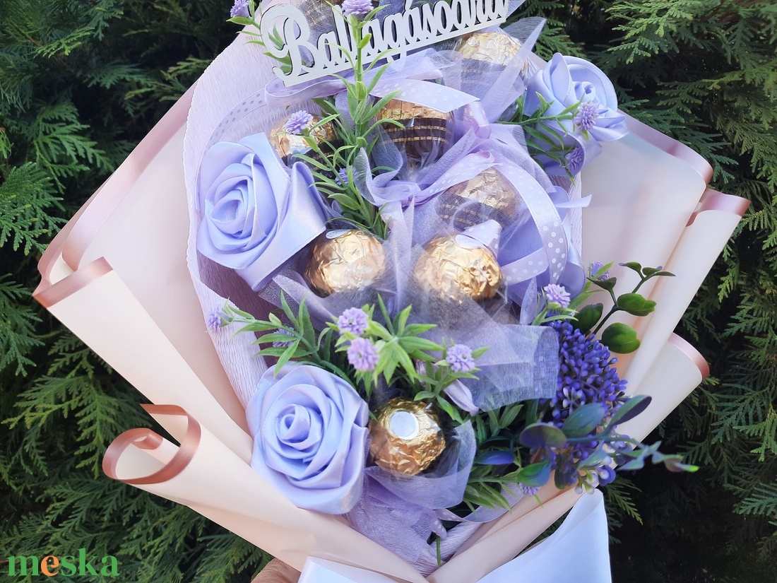 Csokicsokor lila  - otthon & életmód - vallás - temetkezési tárgy - sírcsokor, virág dekoráció - Meska.hu