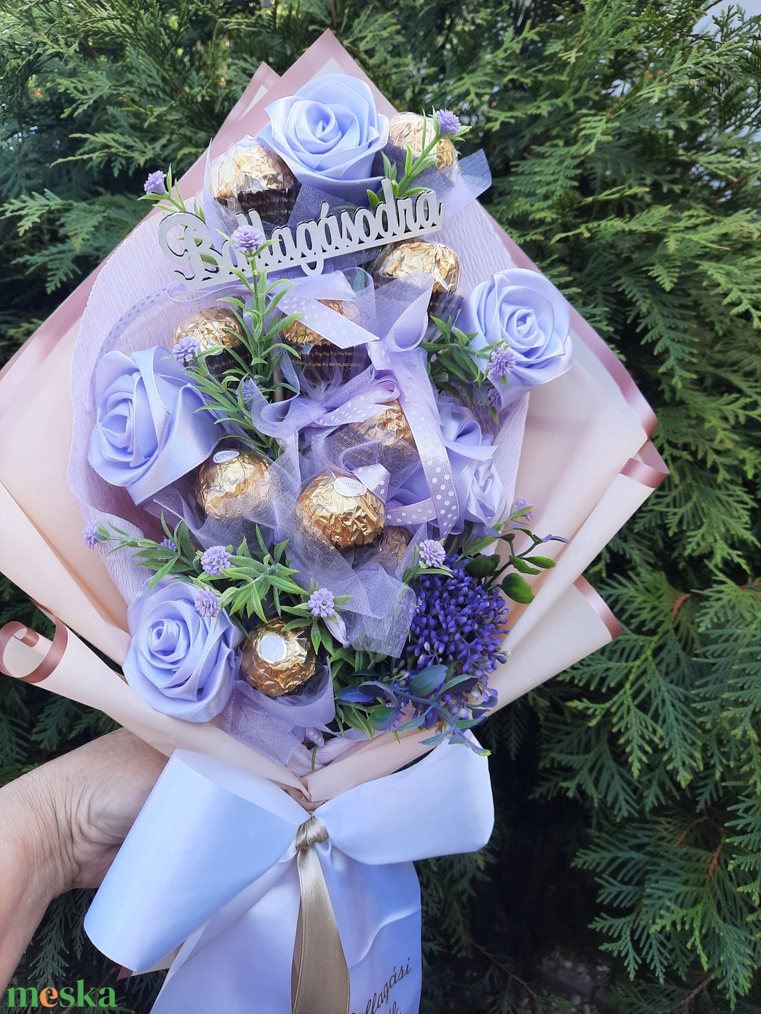 Csokicsokor lila  - otthon & életmód - vallás - temetkezési tárgy - sírcsokor, virág dekoráció - Meska.hu