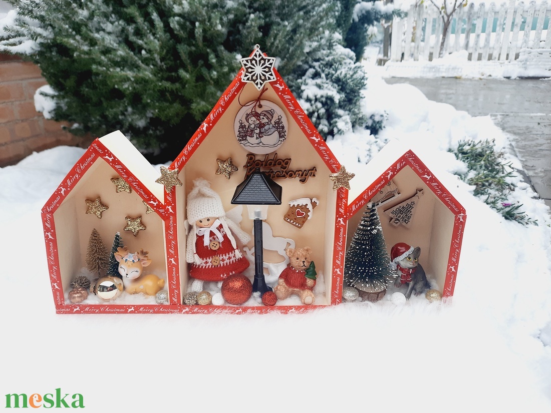 Karácsonyi asztaldísz világító kandelláberrel  - karácsony - adventi díszek - adventi ablakdekoráció - Meska.hu