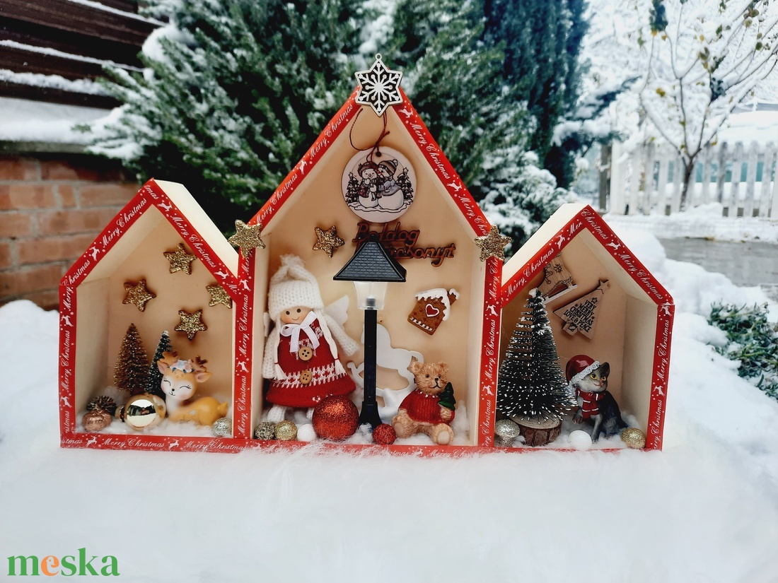 Karácsonyi asztaldísz világító kandelláberrel  - karácsony - adventi díszek - adventi ablakdekoráció - Meska.hu