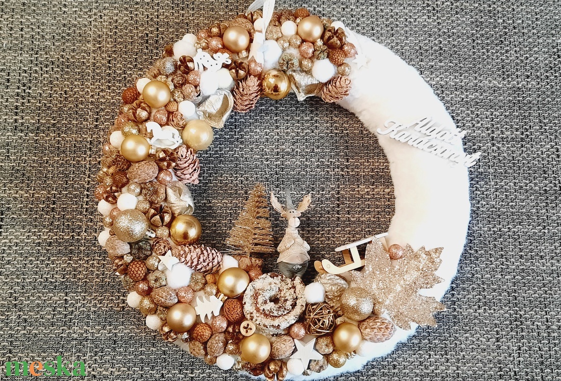 Karácsonyi ajtódísz arany,rózsaszín,fehér  - karácsony - karácsonyi lakásdekoráció - karácsonyi ajtódíszek - Meska.hu