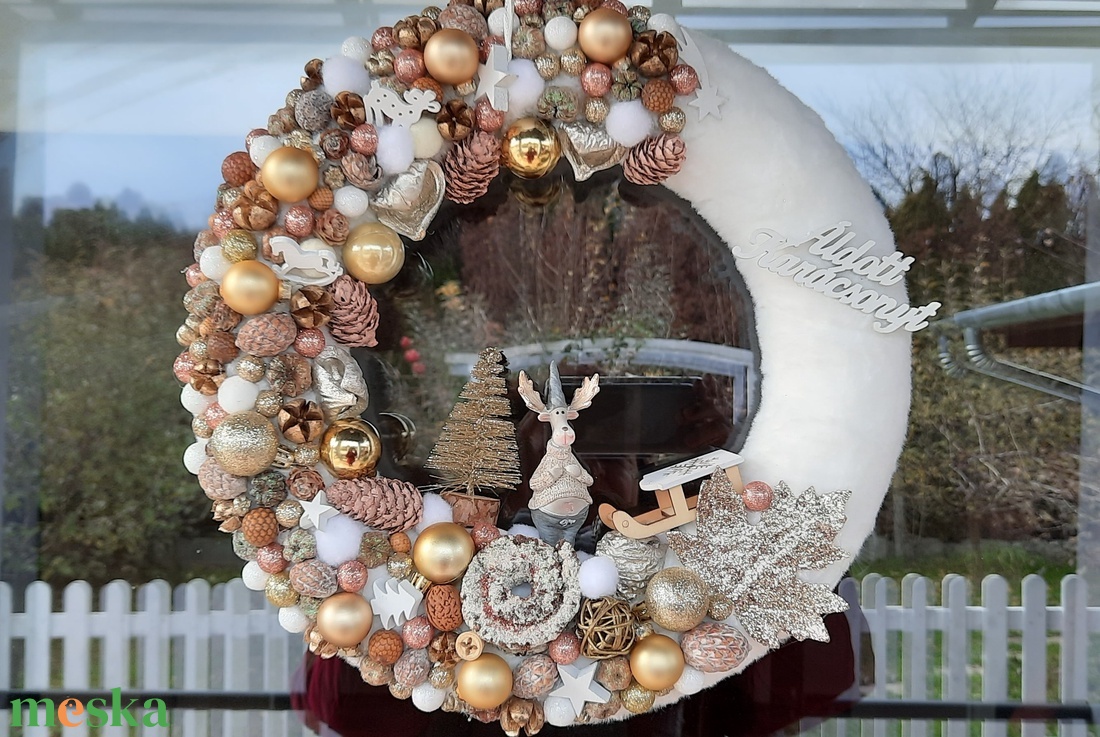 Karácsonyi ajtódísz arany,rózsaszín,fehér  - karácsony - karácsonyi lakásdekoráció - karácsonyi ajtódíszek - Meska.hu