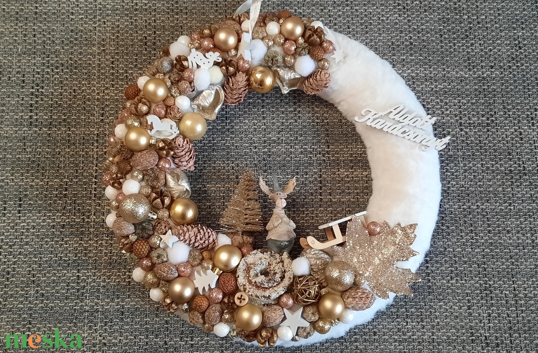 Karácsonyi ajtódísz arany,rózsaszín,fehér  - karácsony - karácsonyi lakásdekoráció - karácsonyi ajtódíszek - Meska.hu