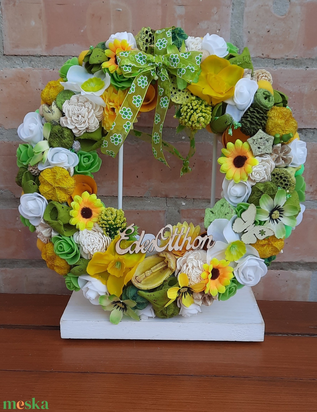 Ajtódísz sárga, fehér, zöld színű  29cm - otthon & életmód - dekoráció - ajtó- és ablak dekoráció - ajtódísz & kopogtató - Meska.hu