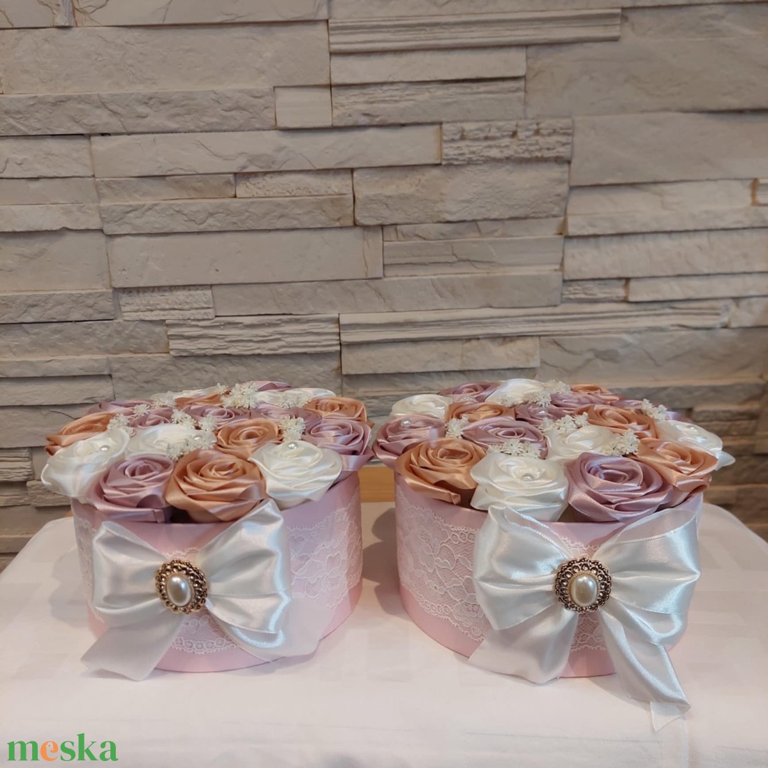 Szülőköszöntő virágdoboz selyemrózsákkal/2db/ - esküvő - emlék & ajándék - doboz - Meska.hu