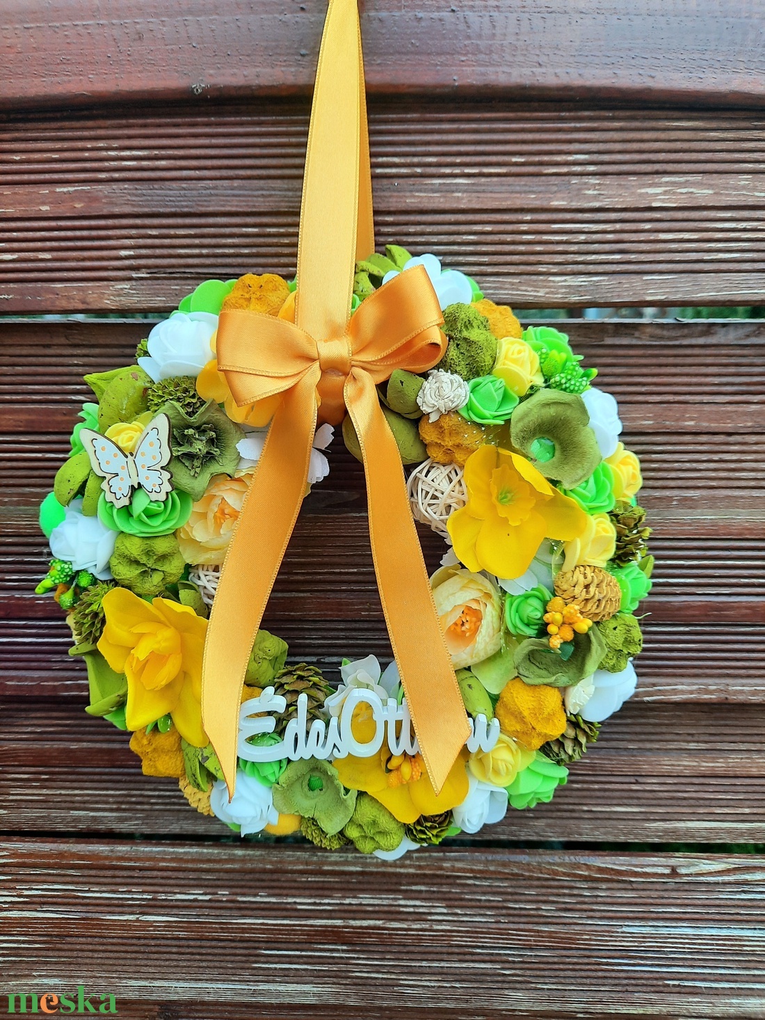 Ajtódísz sárga, fehér, zöld színű  24cm - otthon & életmód - dekoráció - ajtó- és ablak dekoráció - ajtódísz & kopogtató - Meska.hu