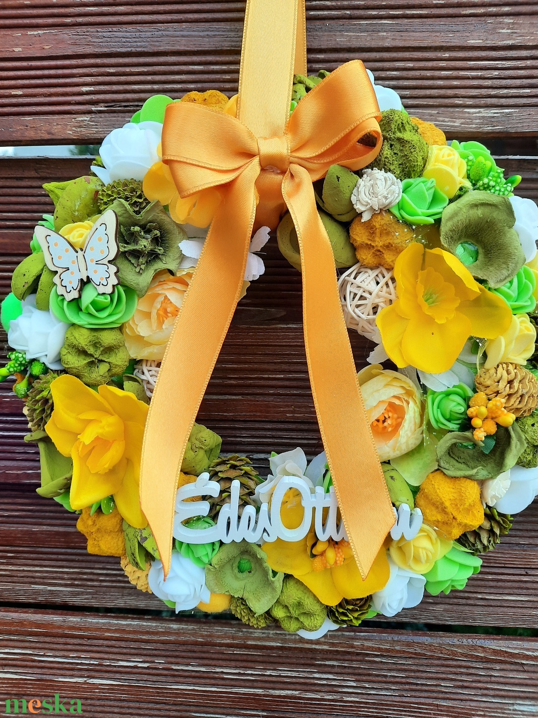 Ajtódísz sárga, fehér, zöld színű  24cm - otthon & életmód - dekoráció - ajtó- és ablak dekoráció - ajtódísz & kopogtató - Meska.hu