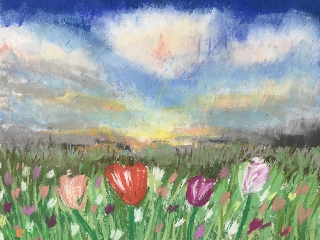 Tulipánföld - 24x30cm - Tulipánföld - művészet - festmény - pasztell - Meska.hu