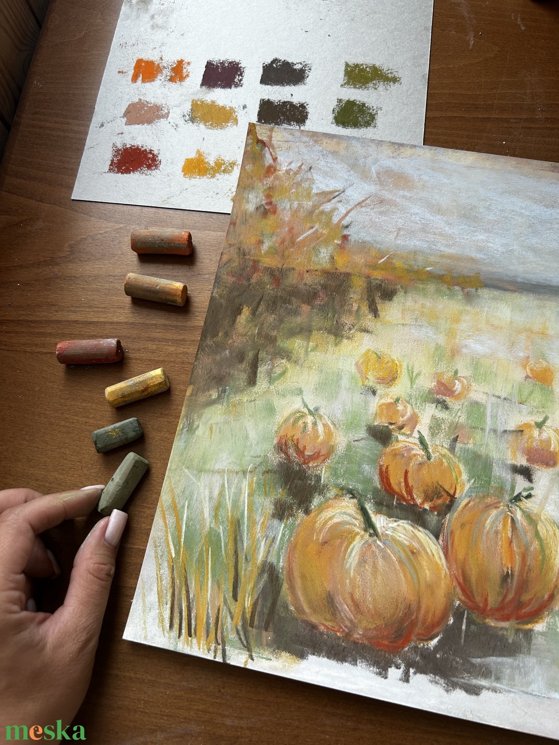 Tökmező -  A/3 -  Pasztellfestmény - művészet - festmény - pasztell - Meska.hu Tökmező -  A/3 -  Pasztellfestmény - művészet - festmény - pasztell - Meska.hu