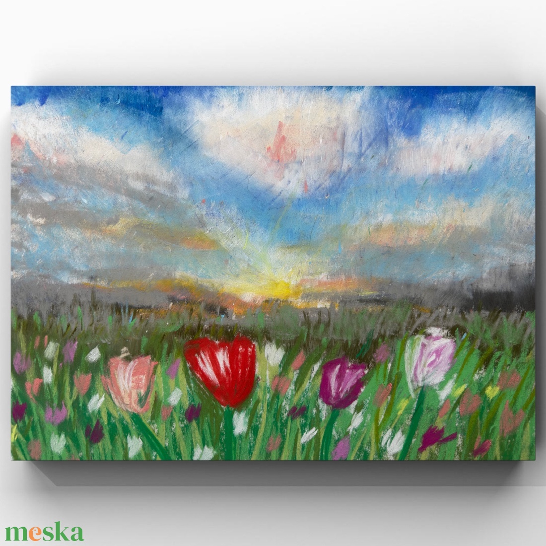 Tulipánföld - 24x30cm - Tulipánföld - művészet - festmény - pasztell - Meska.hu