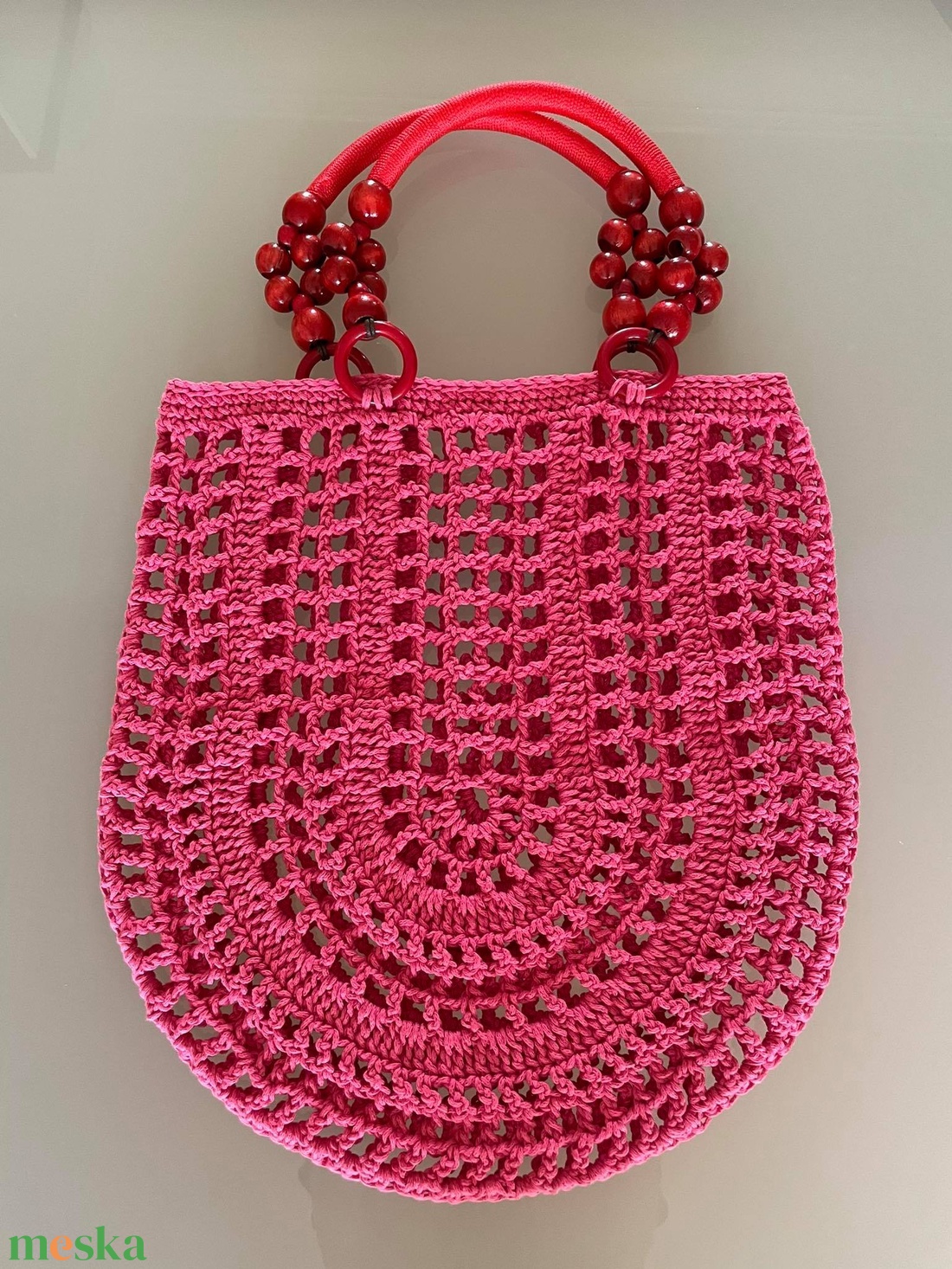 Pink horgolt gyöngyös táska - táska & tok - bevásárlás & shopper táska - zöldség/gyümölcs zsák - Meska.hu