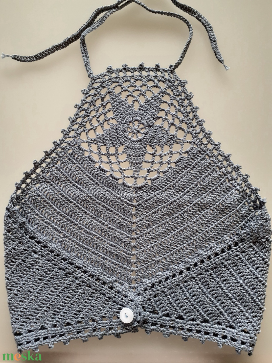 Horgolt virágmintás denimkék top - ruha & divat - női ruha - top - Meska.hu Horgolt virágmintás denimkék top - ruha & divat - női ruha - top - Meska.hu