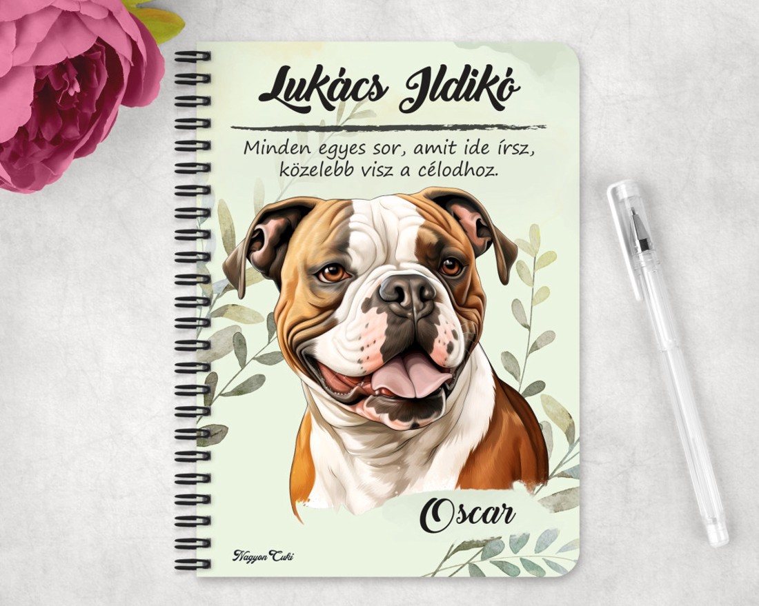 Személyre szabható - Amerikai bulldog portré mintás A5-ös füzet - otthon & életmód - papír, írószer - jegyzetfüzet & napló - Meska.hu