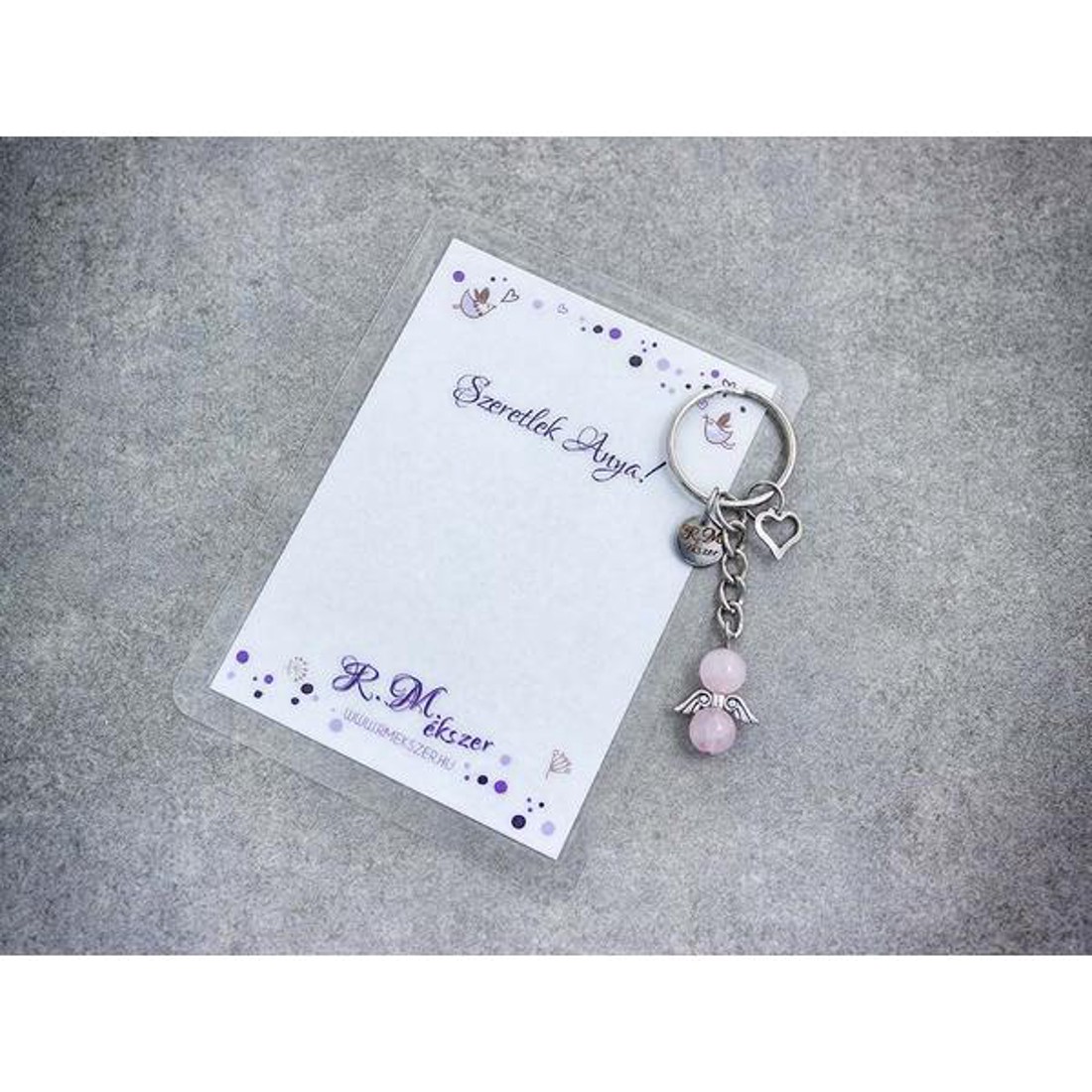 Szeretlek Anya kulcstartó rózsakvarccal - táska & tok - kulcstartó & táskadísz - kulcstartó - Meska.hu