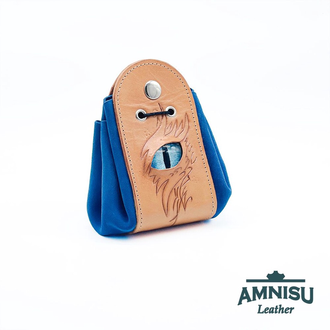 Bézs - kék sárkányszemes bőr 2in1 szütyő és kockatálca - Karen - játék & sport - szerepjáték - Meska.hu