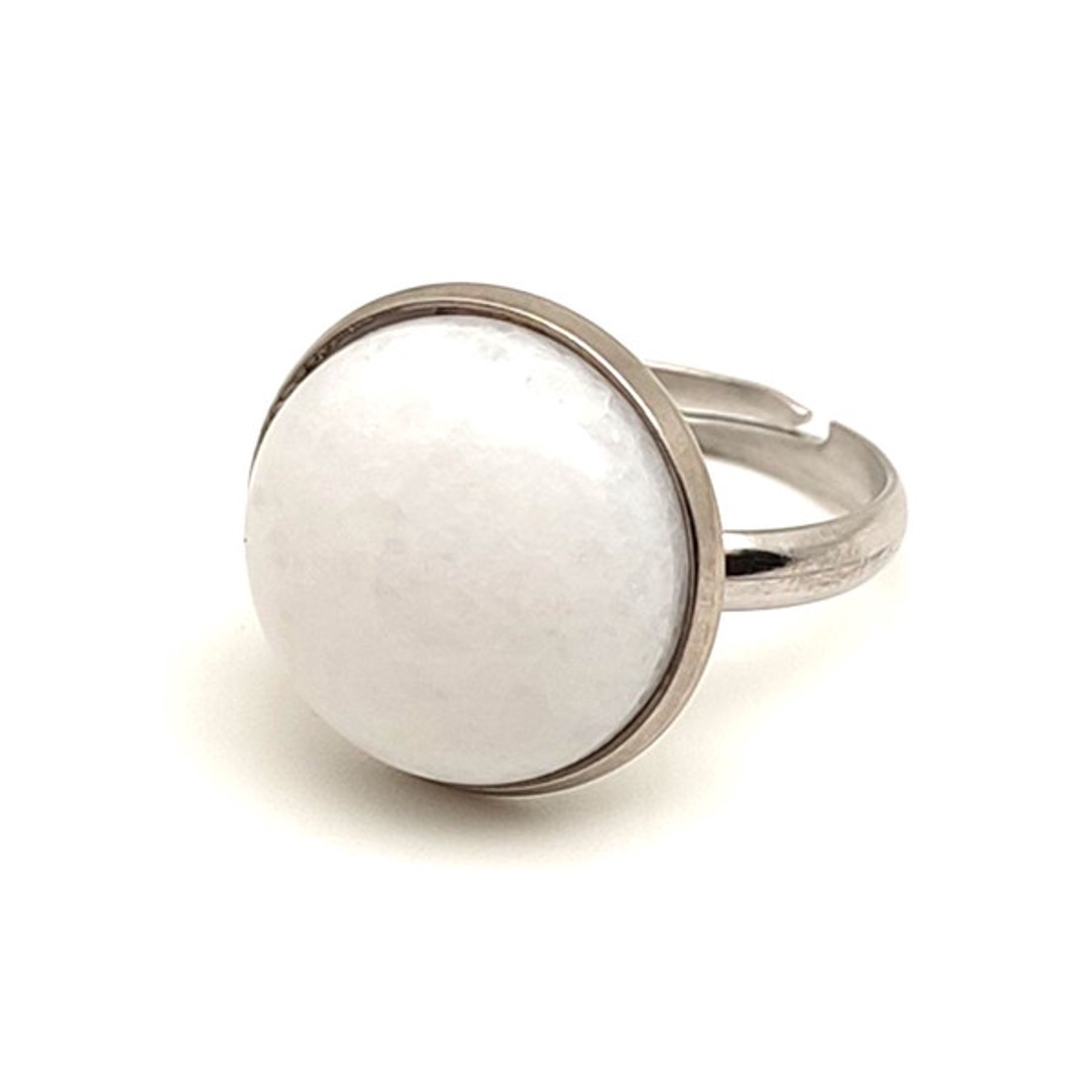 Letisztult tejkvarc állítható gyűrű kerek 16mm - ékszer - gyűrű - gyöngyös gyűrű - Meska.hu