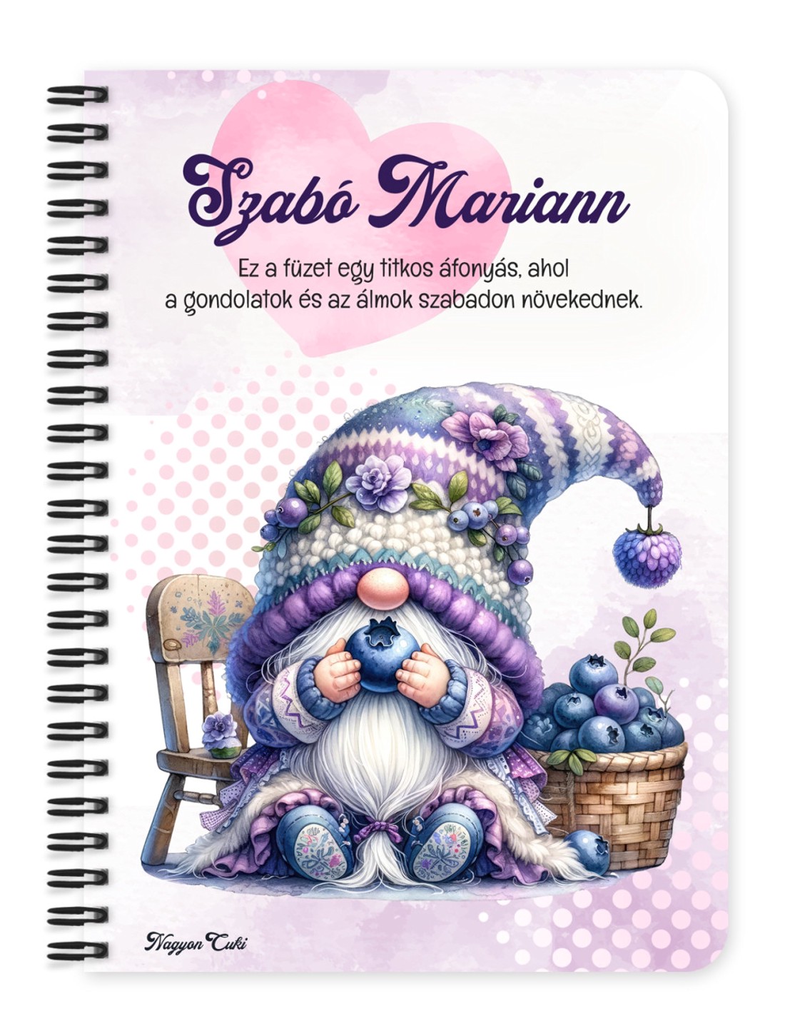 Személyre szabható - Édes Áfonyás manó mintás A6-os füzet - otthon & életmód - papír, írószer - jegyzetfüzet & napló - Meska.hu