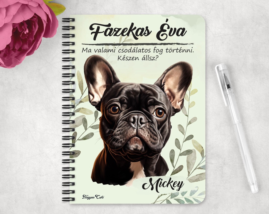 Személyre szabható - Fekete francia bulldog portré mintás A6-os füzet - otthon & életmód - papír, írószer - jegyzetfüzet & napló - Meska.hu