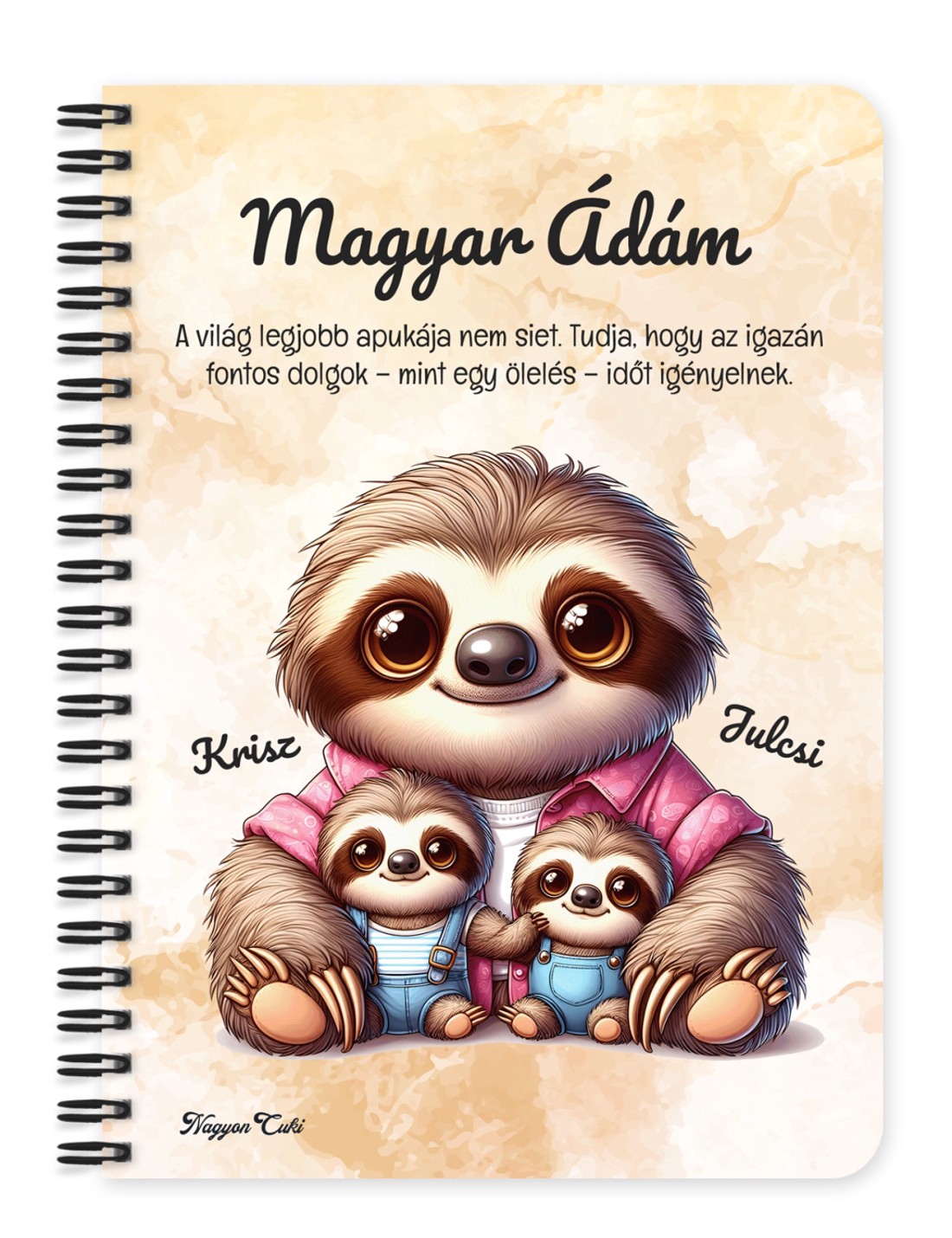 Személyre szabható - Cuki lajhár Apa és két kis lajhár mintás A6-os füzet - otthon & életmód - papír, írószer - jegyzetfüzet & napló - Meska.hu