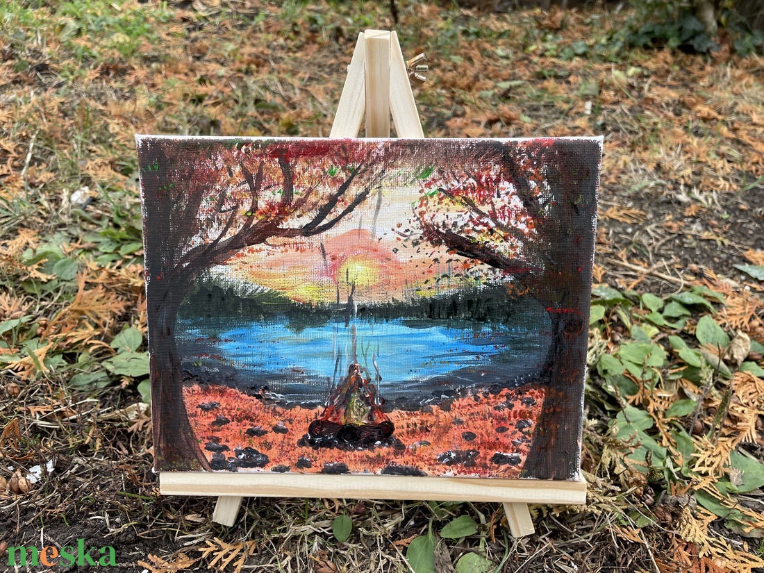 Őszi tájkép tábortűzzel, naplementében - művészet - festmény - akril - Meska.hu Őszi tájkép tábortűzzel, naplementében - művészet - festmény - akril - Meska.hu