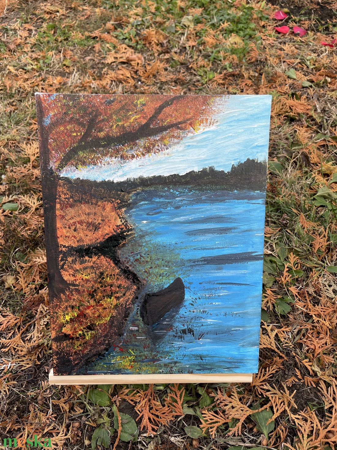 Őszi tópart csónakkal - művészet - festmény - akril - Meska.hu Őszi tópart csónakkal - művészet - festmény - akril - Meska.hu